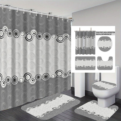 Digital Four-Piece Bathroom Set with Abstract Design