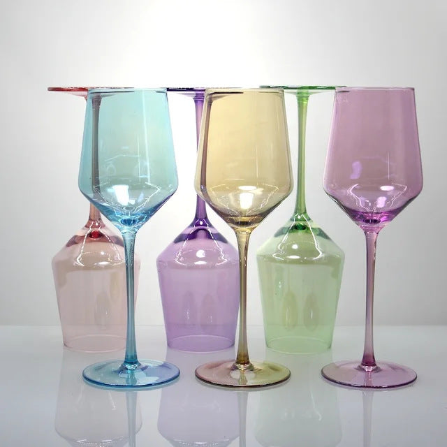 Set of Stemmed Wine Glasses in Angular Tulip Shape with Long Stems