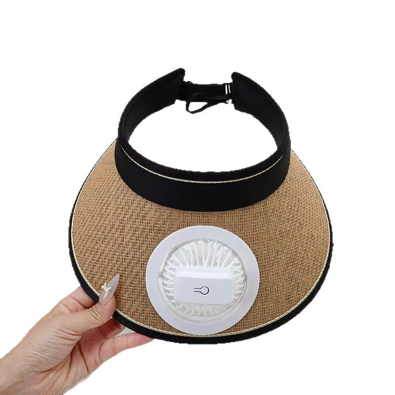 Straw Hat with Detachable Battery Fan and Elastic Headband – Air-Cooled