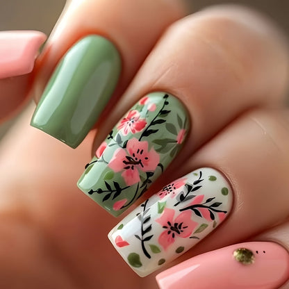 Nail Art Kit with Floral Design Press-On Nails