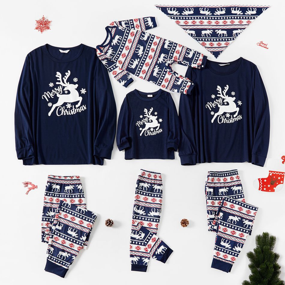 Matching Family Christmas Pajamas with Blue Reindeer Pattern