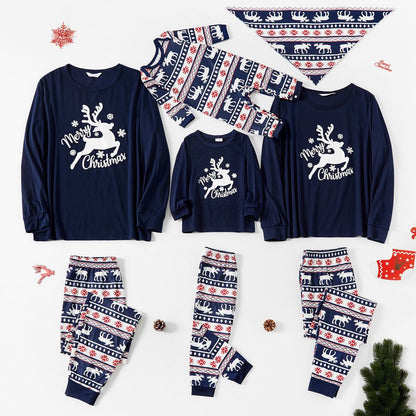 Matching Family Christmas Pajamas with Blue Reindeer Pattern