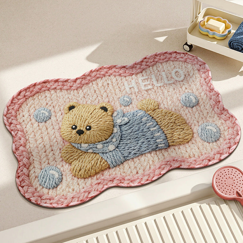 Embroidered Bear Bath Mat – Cute Design for Your Bathroom