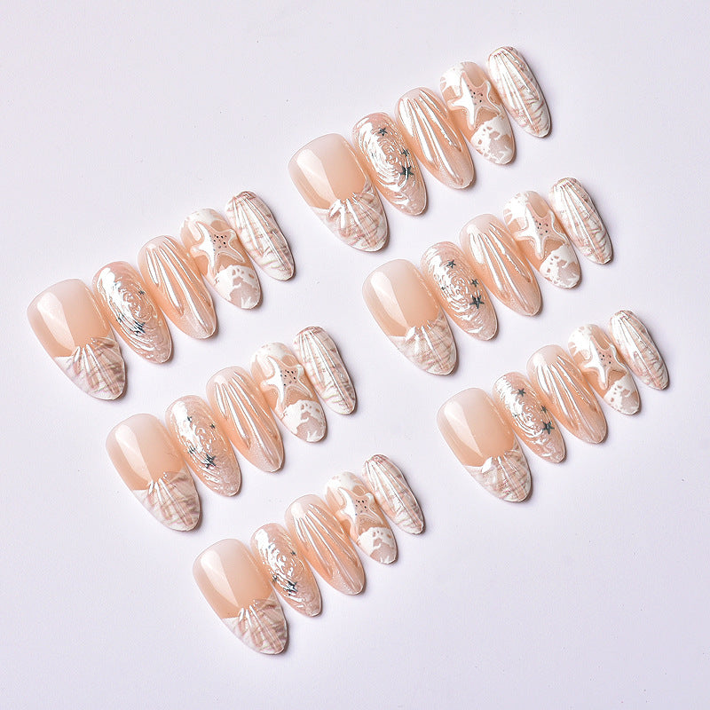 Shell-Inspired Press-On Nail Art Set – Creative Design