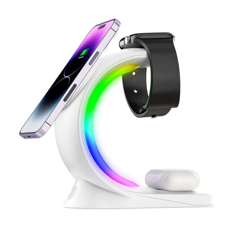 4-in-1 Wireless Charging Station with Atmosphere Light for Smartphones, AirPods Pro, and Apple Watch