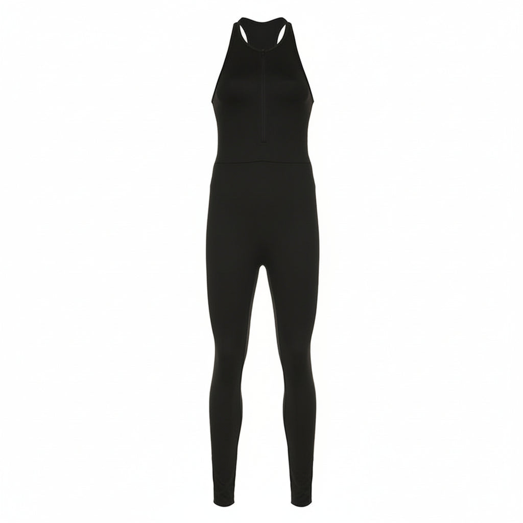 Backless Sleeveless Bodysuit with Zip Front for Women's Workouts