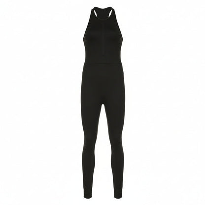 Backless Sleeveless Bodysuit with Zip Front for Women's Workouts