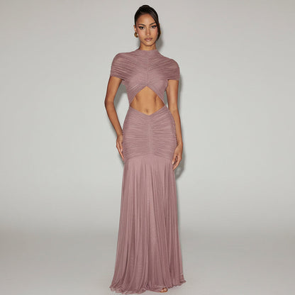Long Ruched Cut Out Dress for Women - Bodycon Style for Parties