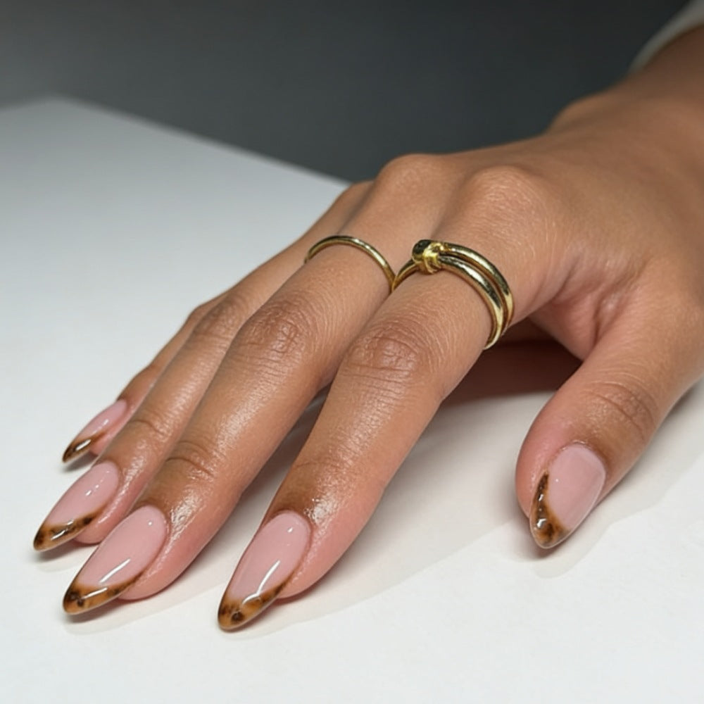 Elegant Brown-Tipped Almond Press-On Nails