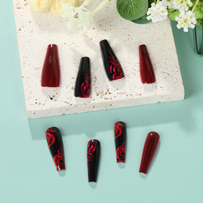 Floral Rose Pattern Nail Tips for Artistic Design