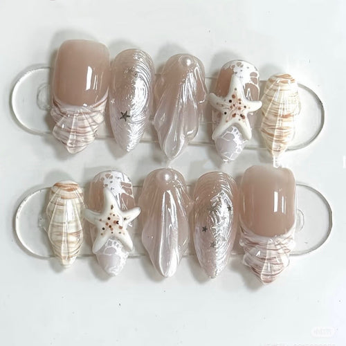 Shell-Inspired Press-On Nail Art Set – Creative Design