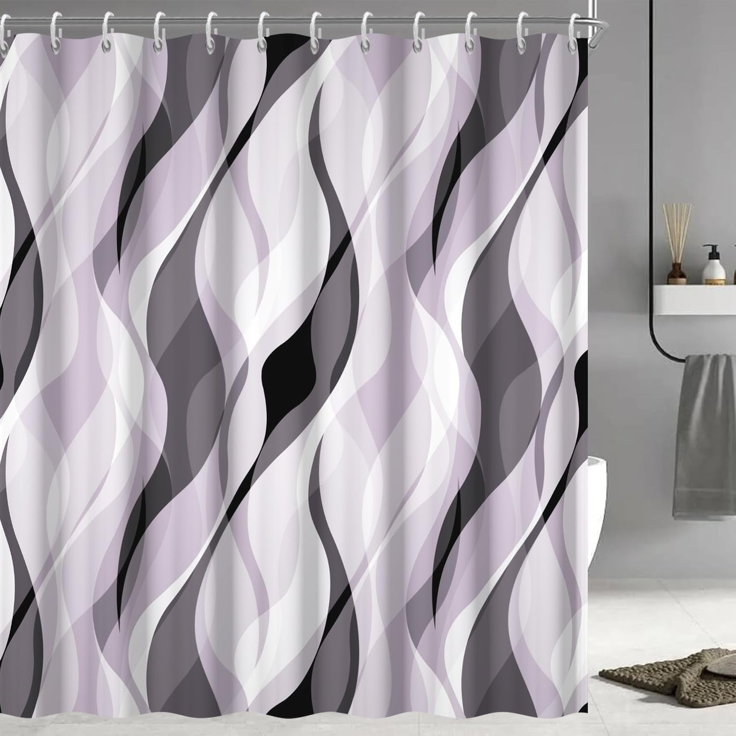 Wavy Design Shower Curtain in Abstract Style