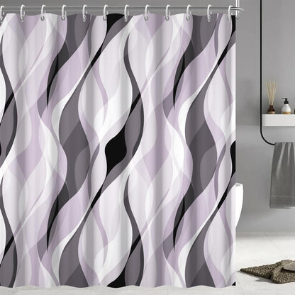 Wavy Design Shower Curtain in Abstract Style