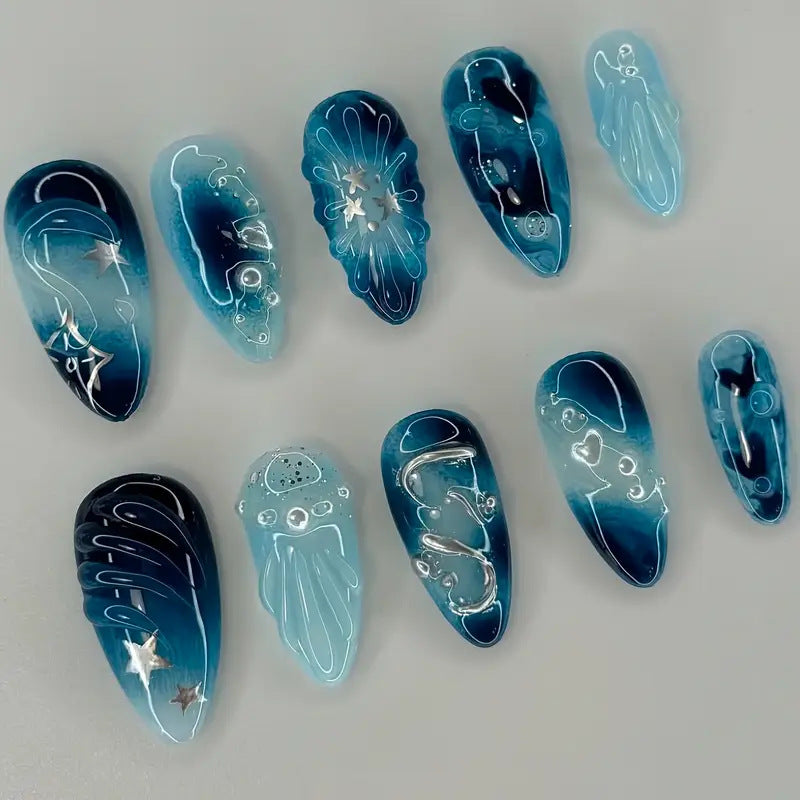 Ocean-Inspired Press-On Nail Art Design