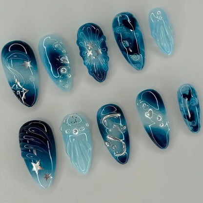 Ocean-Inspired Press-On Nail Art Design