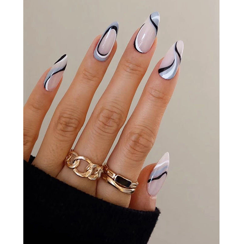 Press-On Stiletto Nails with Contemporary Swirl Pattern