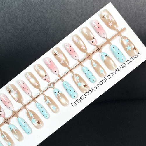 Press-On Nails with Starry Artistic Design