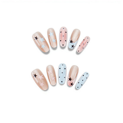 Press-On Nail Set Featuring Star and Dot Patterns