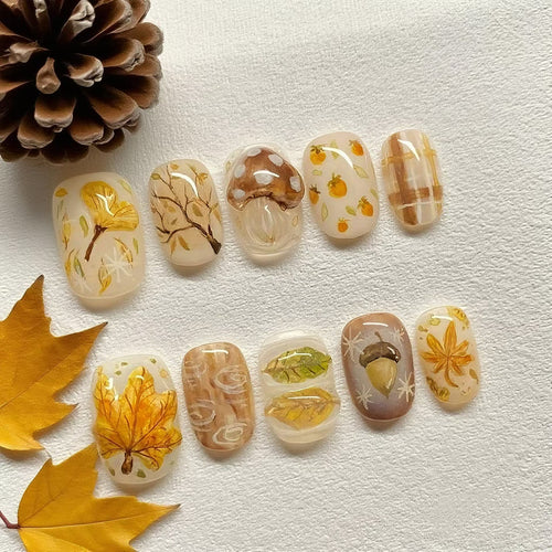 Seasonal Leaves Nail Art Set - Press-On Design Kit