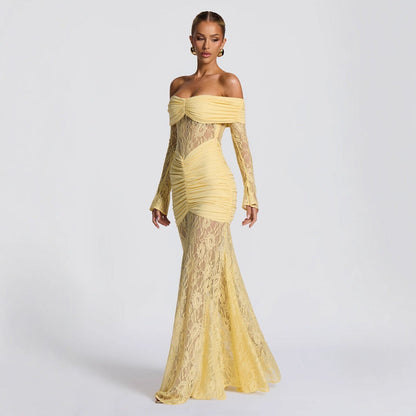 Backless Bodycon Evening Gown - Sleeveless Lace Maxi Dress
