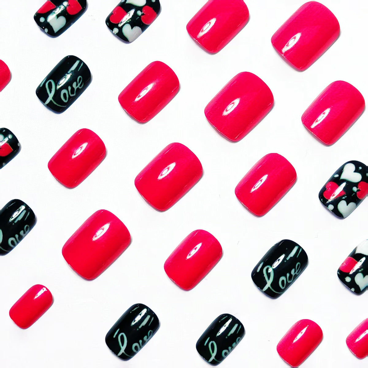 Hearts and Kiss Motifs Acrylic Nail Art Design