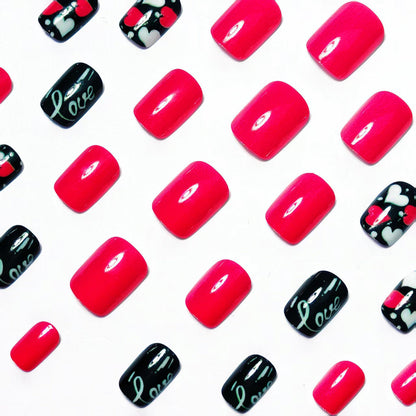 Hearts and Kiss Motifs Acrylic Nail Art Design