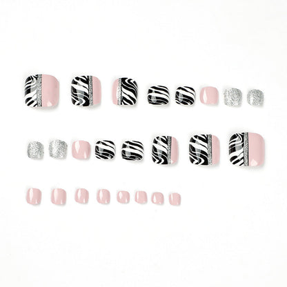 Zebra Pattern Glitter Toenail Art Design