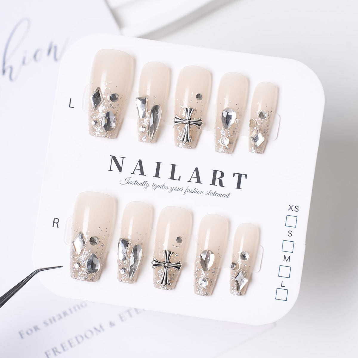 Floral Embellished Press-On Stiletto Nail Set