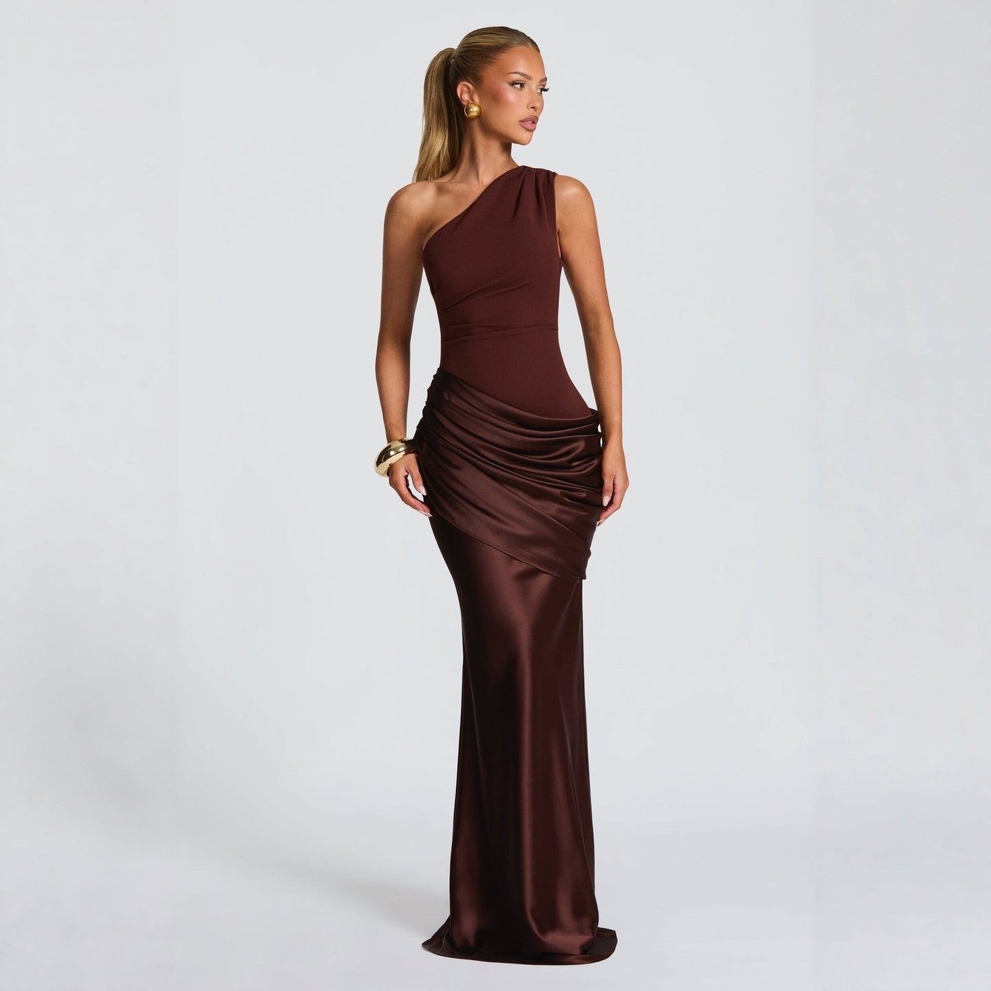 Long Sleeve Bodycon Mermaid Evening Gown in Satin Maxi Style