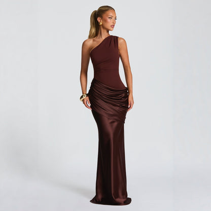 Long Sleeve Bodycon Mermaid Evening Gown in Satin Maxi Style