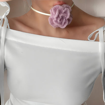 Elegant Floral Choker for Women with Satin Ribbon Details