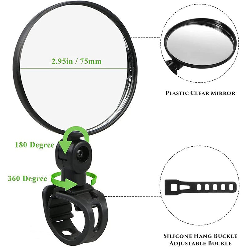 Universal Clamp Adjustable Convex Safety Mirror for Road and Mountain Bikes