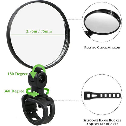 Universal Clamp Adjustable Convex Safety Mirror for Road and Mountain Bikes