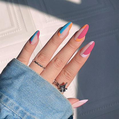 Pointed Press-On Nail Set - Artistic Design