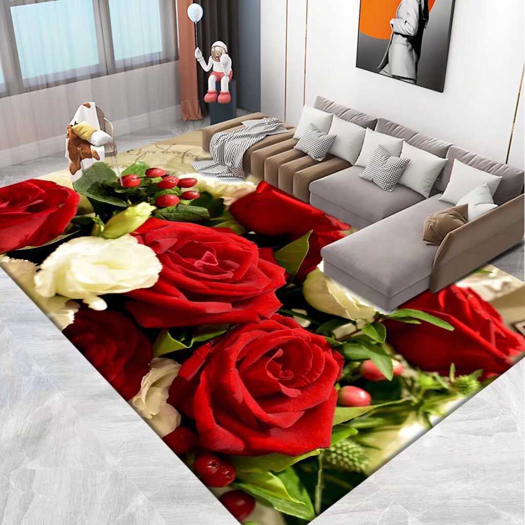 Floral Area Rug in 3D Print Design