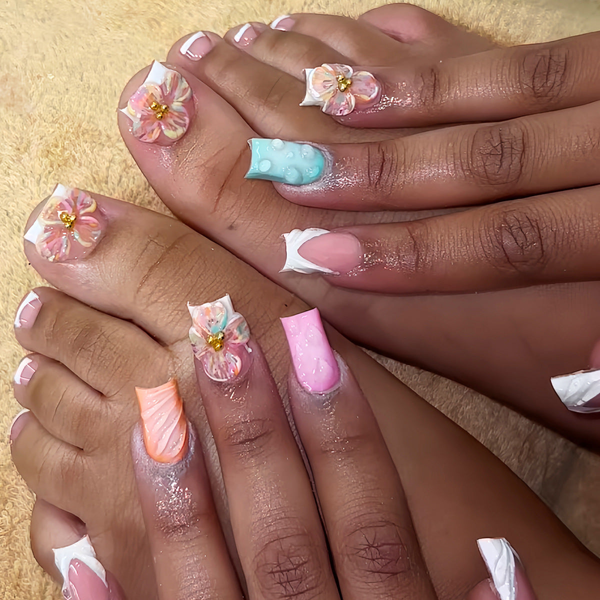 Floral 3D Press-On Nail Art Set
