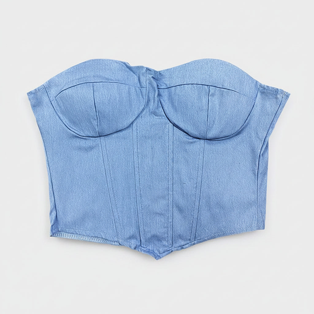 Strapless Bodycon Crop Top with Boning - Corset Style Bustier