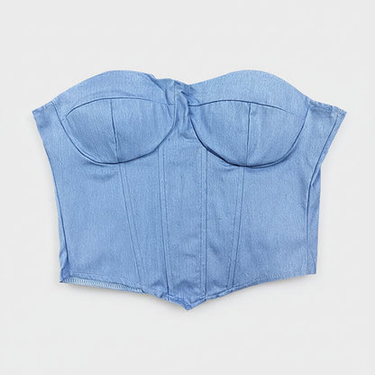 Strapless Bodycon Crop Top with Boning - Corset Style Bustier