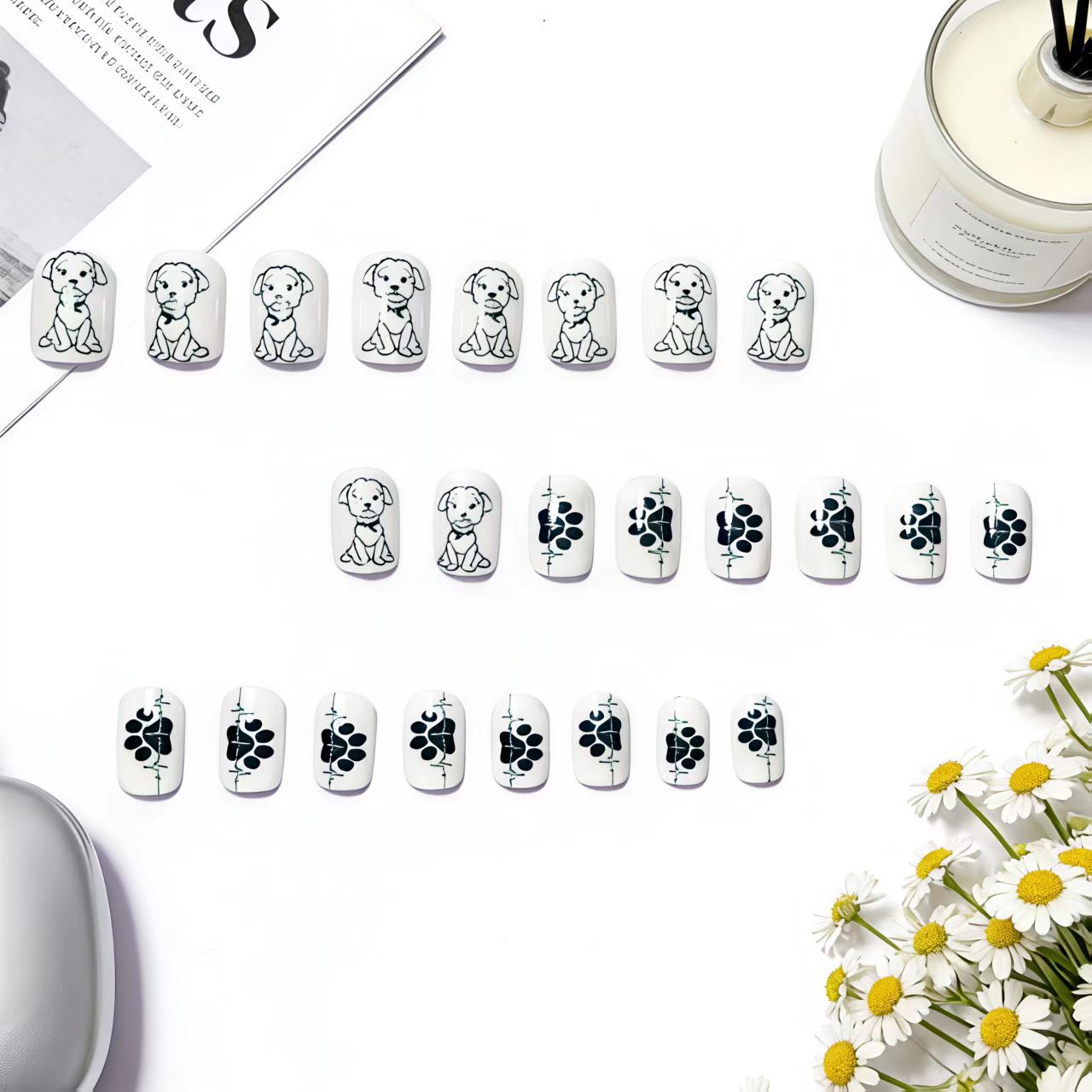 Cute Dog Design Acrylic Nail Set