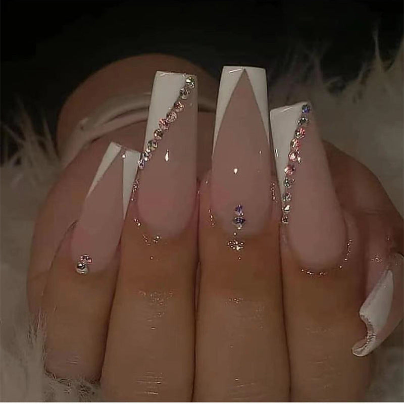 Press-On Stiletto Nails with Rhinestones – Artistic Design