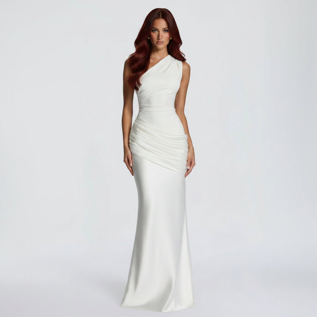 Long Sleeve Bodycon Mermaid Evening Gown in Satin Maxi Style