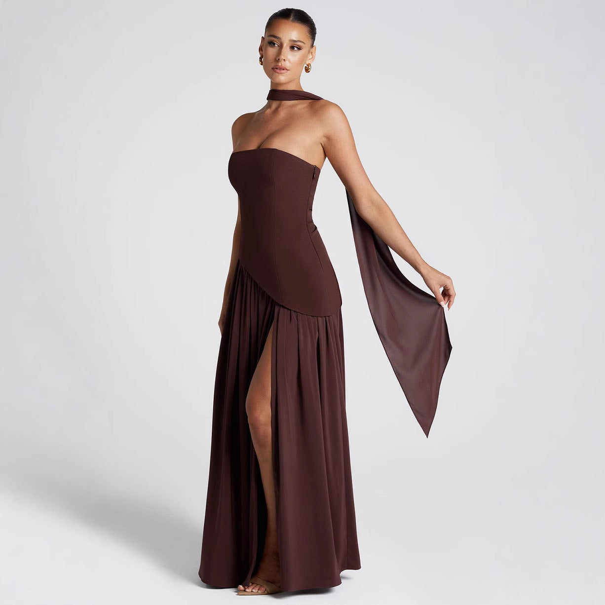 Bodycon Dress for Women - Long Sleeve, Ruched, Round Neck for Fall Winter Events