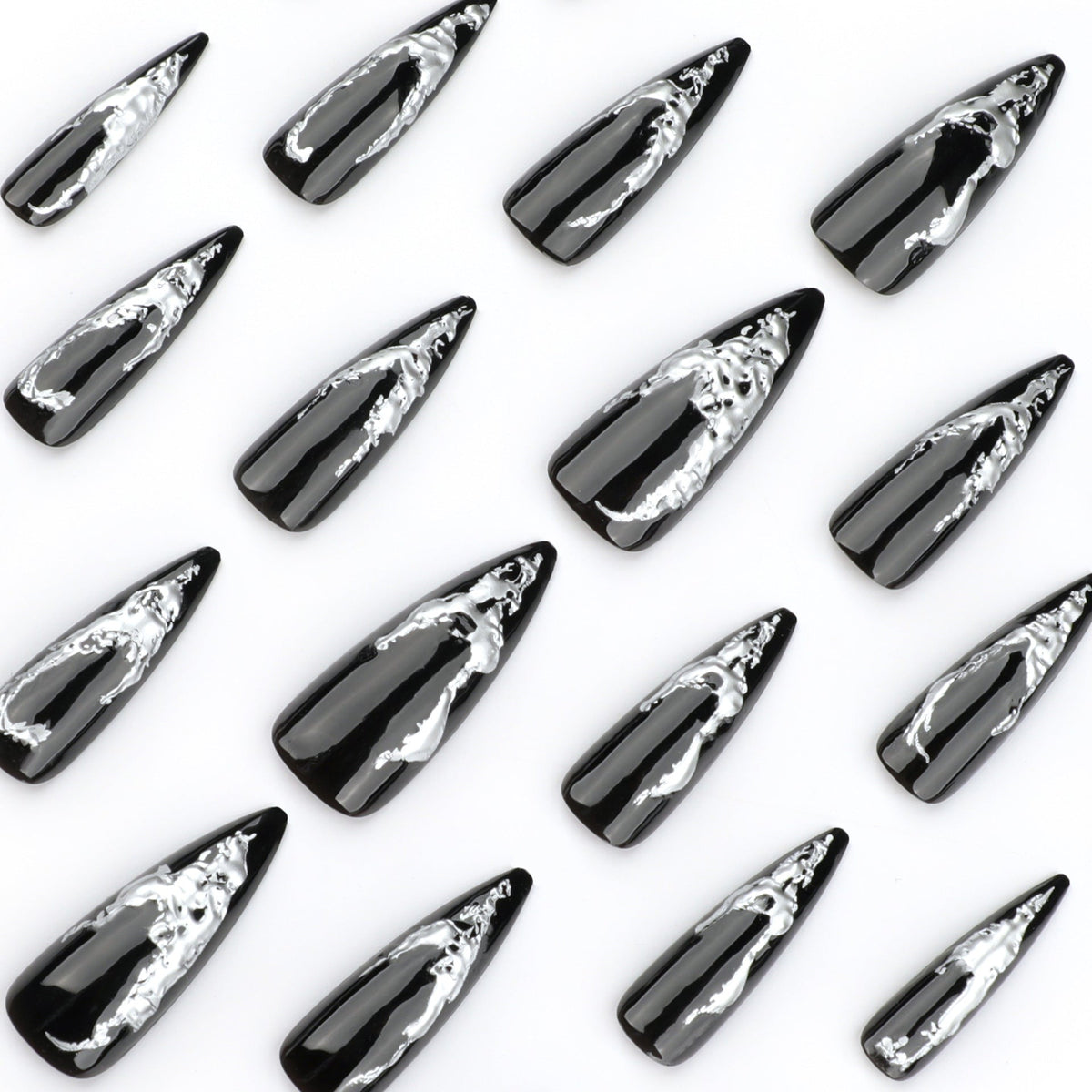 Modern Metal Effect Stiletto Nails - Artistic Design