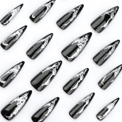 Modern Metal Effect Stiletto Nails - Artistic Design