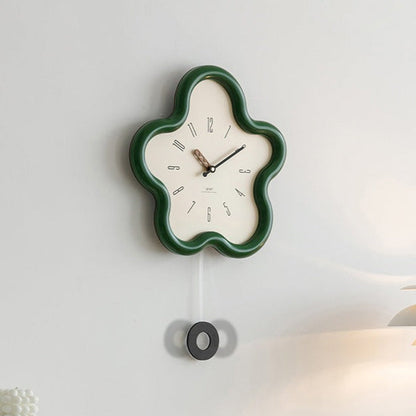 Silent Pendulum Wall Clock with 3D Floral Design for Bedroom Decor