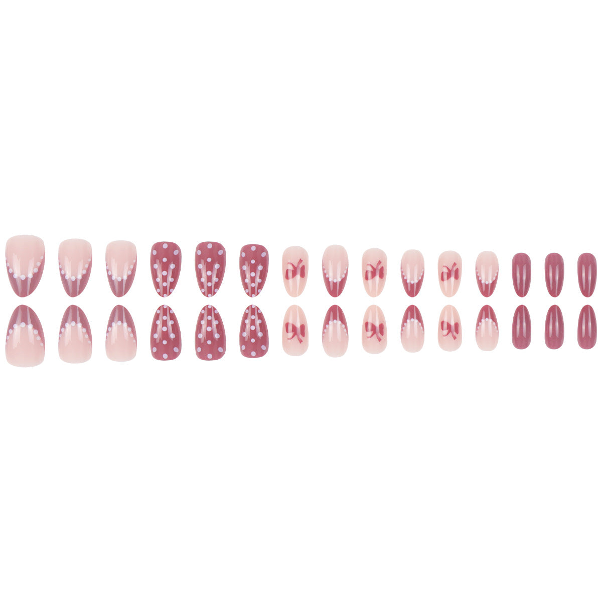 Press-On Nail Kit Featuring Bow and Polka Dot Patterns