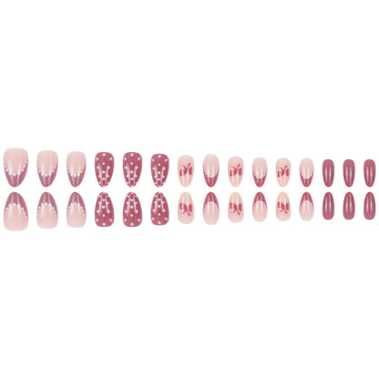 Press-On Nail Kit Featuring Bow and Polka Dot Patterns