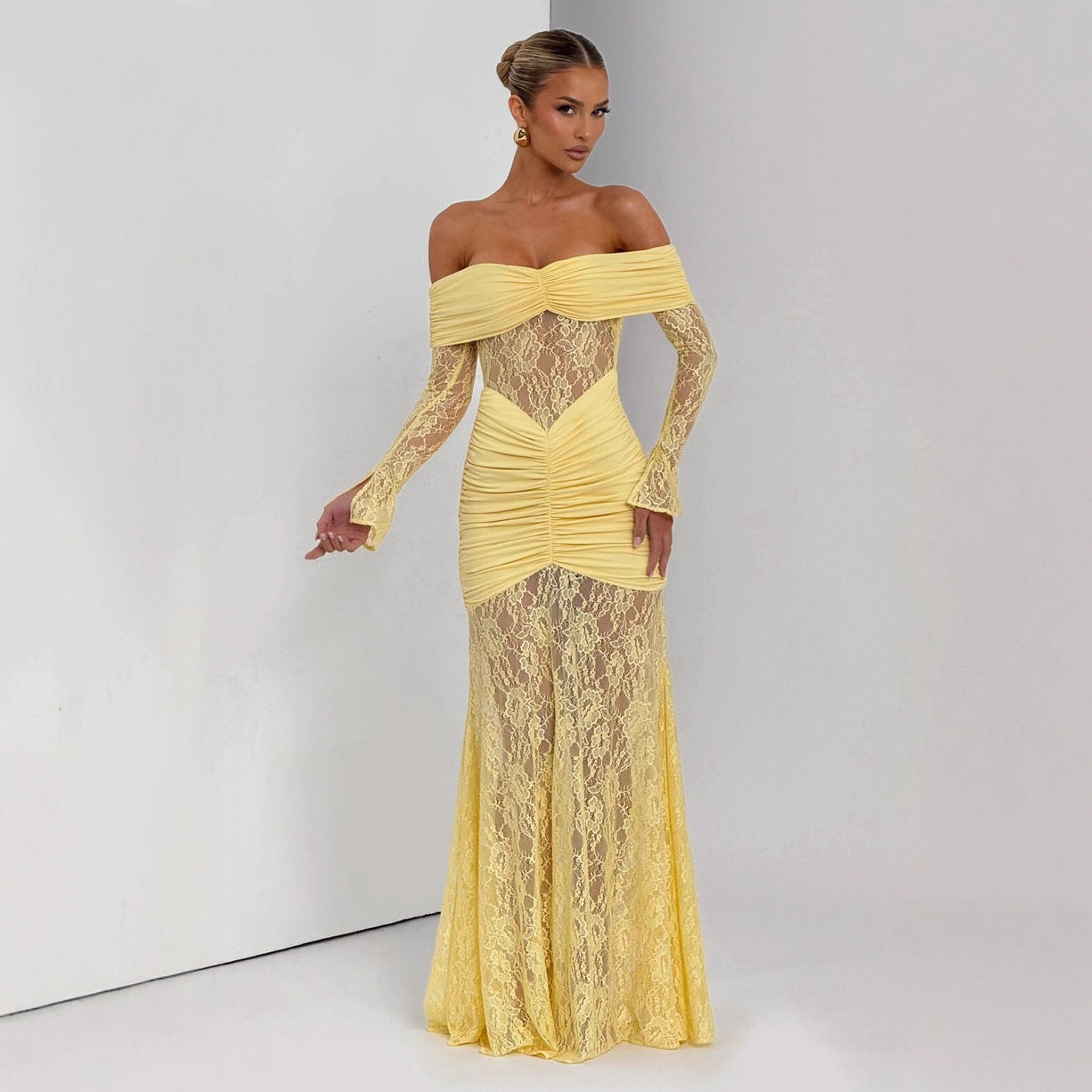 Backless Bodycon Evening Gown - Sleeveless Lace Maxi Dress