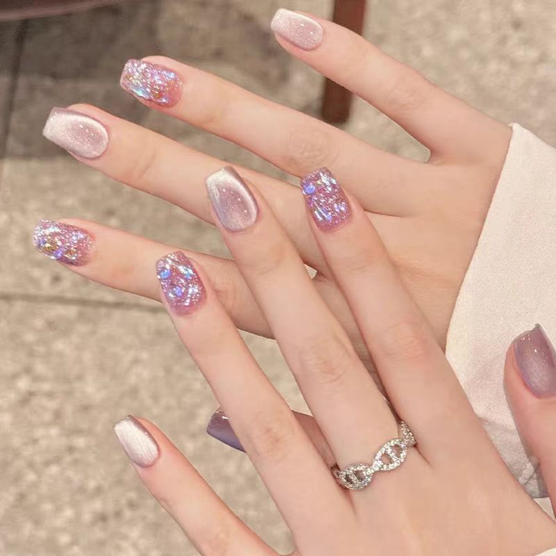 Glitter Accent Acrylic Nails with Contemporary Designs