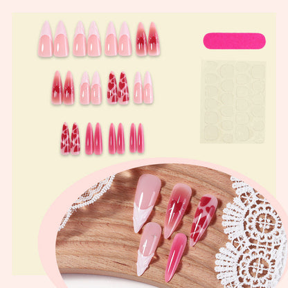 Gradient and Heart Pattern Press-On Nail Set